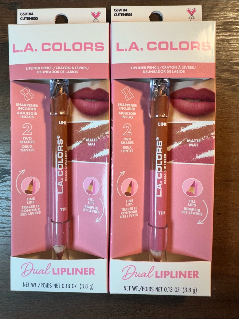 LA COLORS DUAL LIPLINER CUTENESS~ 2 MATTE SHADES LINE FILL FULL LIPS BNIB